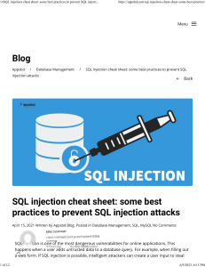 1#SQL injection cheat sheet some best practices to prevent SQL injection attacks - Appsbd