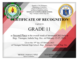 Certificate for intrams