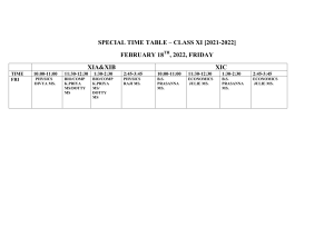 Class XI Timetable Feb 18, 2022