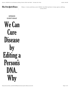 Opinion | CRISPR Can Cure Disease by Editing a Person’s DNA. Now What? - The New York Times