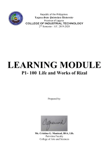 LEARNING MODULE P1 100 Life and Works of