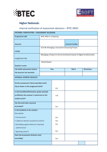 BTEC Computing Project Assessment Verification Form