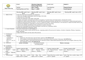 Grade 11 Physical Science: Astronomy & Motion Lesson Log