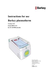 Barkey Plasmatherm - Use manual