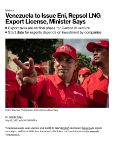 Bloomberg article - Venezuela to issue Eni