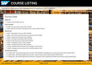 SAP S/4HANA Management Accounting Course Listing