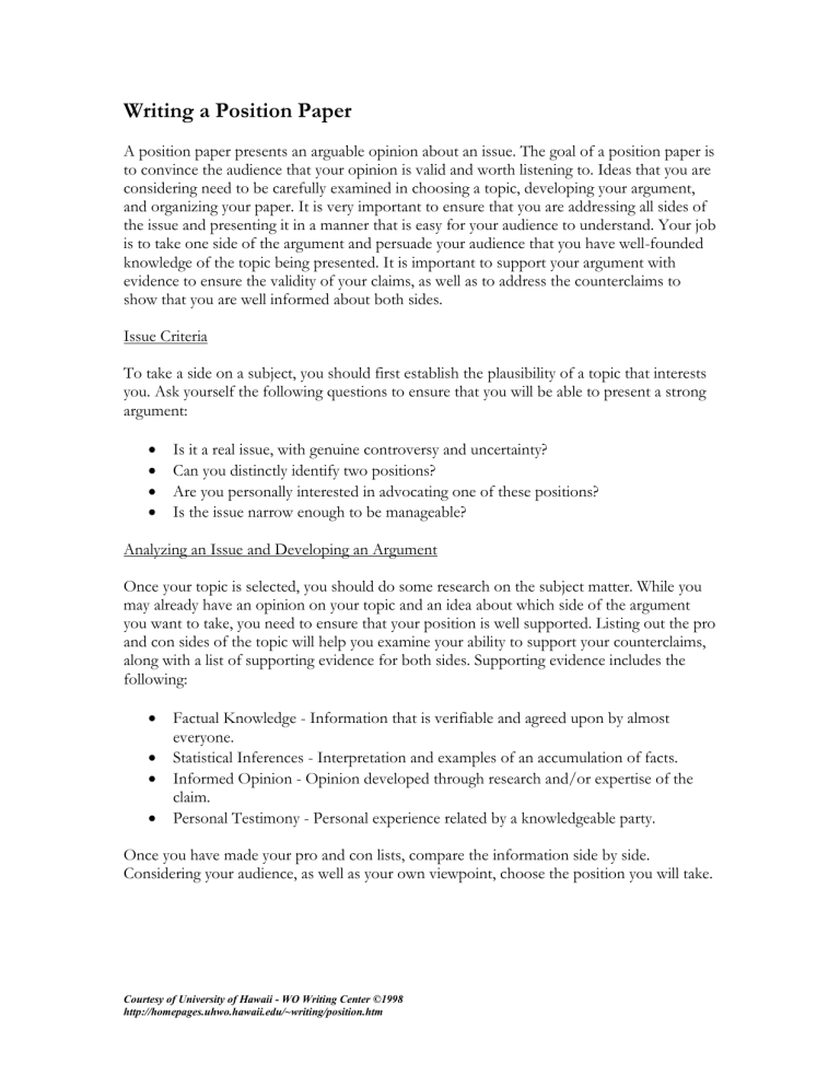 Writing A Position Paper
