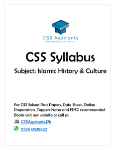 Islamic History & Culture CSS Syllabus