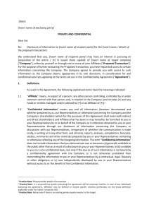 Template- Confidentiality Agreement