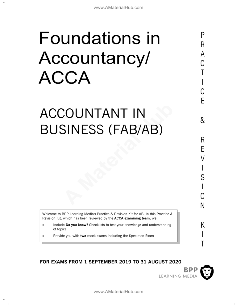 BPP ACCA F1 Exam Kit 2020