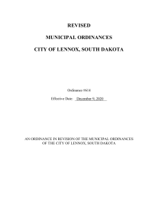 Lennox Municipal Ordinances (Version 3.14.2022)