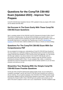 Questions for the CompTIA CS0-002 Exam [Updated 2023] - Improve Your Prepare