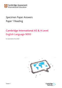 9093 English Language Paper 1 Specimen Answers