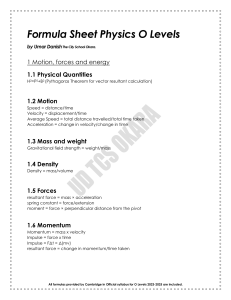 Formula Sheet Physics O Levels by Umar Danish