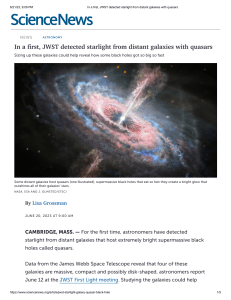 In a first, JWST detected starlight from distant galaxies with quasars