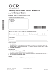 A Level Computer Science Exam: Algorithms & Programming