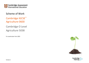 Agriculture 0600 Scheme of Work (for examination from 2020)