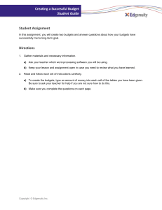 Budgeting Assignment: Student Guide to Financial Planning