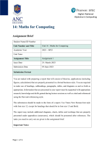 Unit 14 - Maths for Computing- Assesment brief