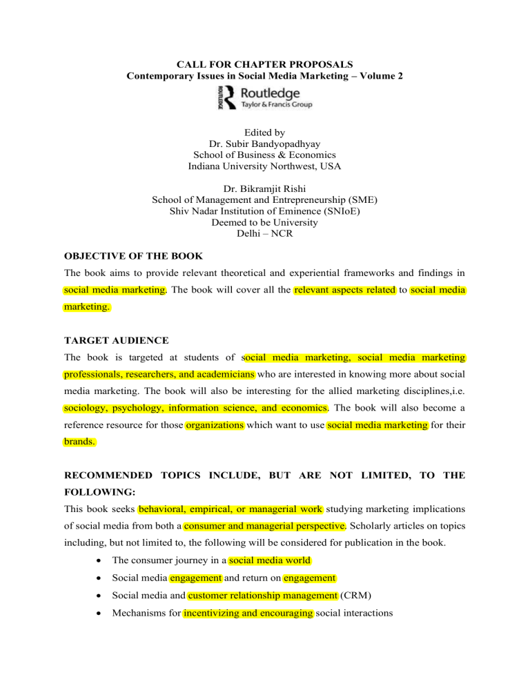 Social Media Marketing Chapter Proposals