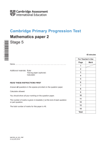 Cambridge Primary Progression Test - Mathematics 2018 Stage 5 - Paper 2 Question