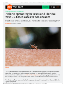 2023 06 27 Malaria spreading in Texas and Florida; first US-based cases in two decades   Ars Technica