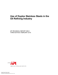 API TR 938-C Use of Duplex Stainless Steels in the