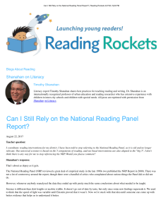 Can I Still Rely on the National Reading Panel Report Reading Rockets