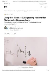 Computer Vision — Auto grading Handwritten Mathematical Answersheets   by Divyaprabha M   Towards Data Science