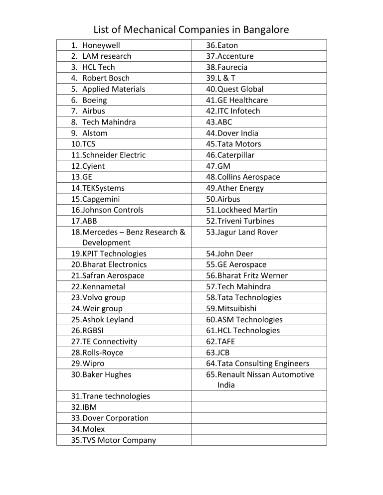 list-of-mechanical-companies