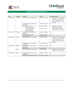 Proposed Field Work Plan- next week