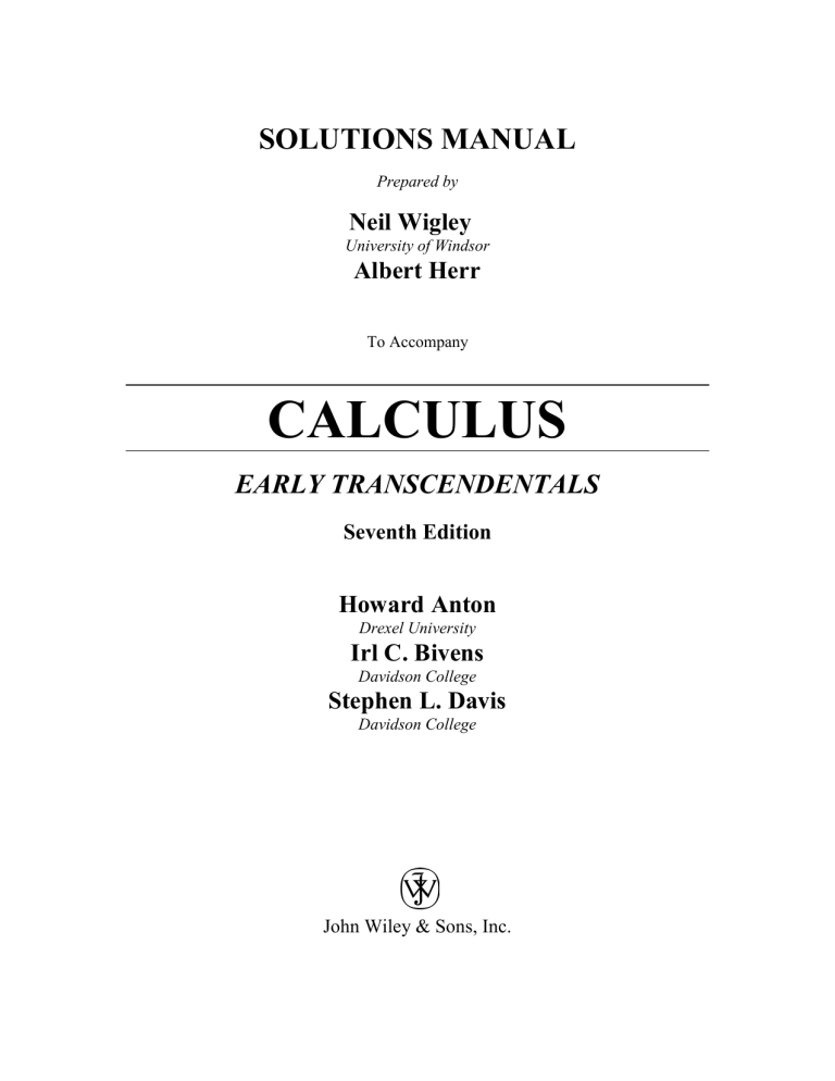 Solutions Manual Calculus Early Transcendentals 9e 0261