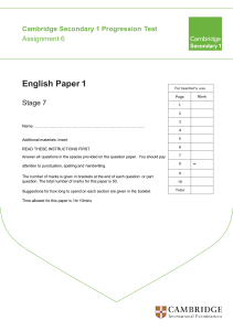 Cambridge Secondary 1 Progression test English Paper 1 Stage 7