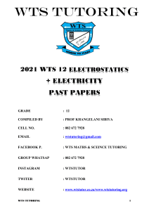 2021 WTS  12 ELECTRICTY + ELECTROSTATICS QUESTIONS