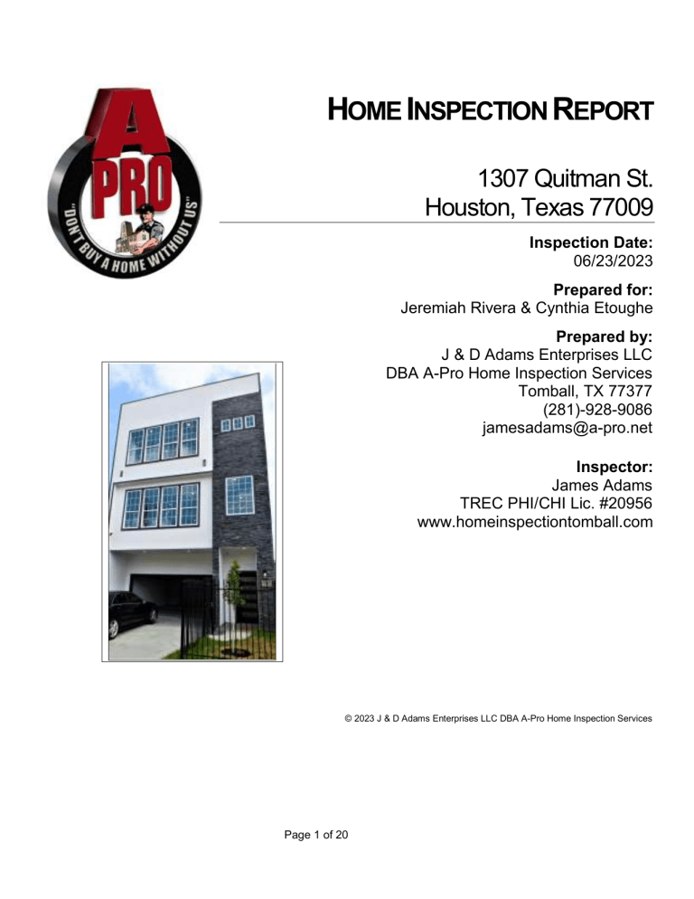 Inspection report 1307 Quitman St