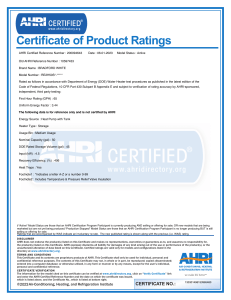 Bradford White Hybrid Water Heater AHRI Certificate