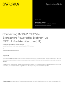 Application Note: Connecting BioPAT MFCS to Bioreactors Powered by Biobrain via OPC Unified Architecture (UA)