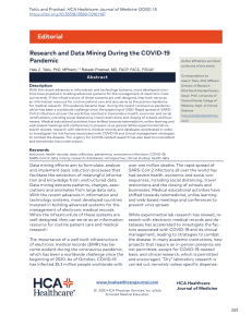 COVID-19 Research & Data Mining: An Editorial