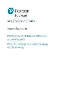 Edexcel Accounting 4AC1 Mark Scheme Nov 2021