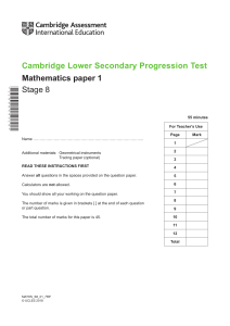 2018 Cambridge Secondary Lower Progression Test Maths Stage 8 QP Paper 1 tcm143-430395 (1)