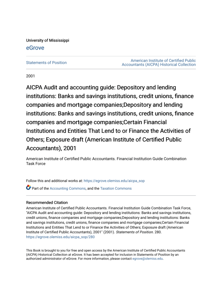 AICPA Audit and accounting guide Depository and lending institut