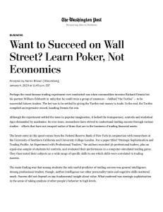 Want to Succeed on Wall Street Learn Poker Not Economics