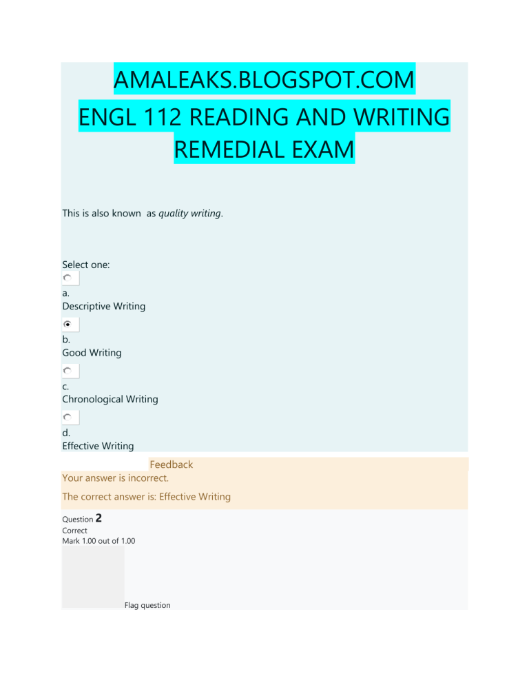 AMALEAKS BLOGSPOT COM ENGL2112 Remedial Exam 