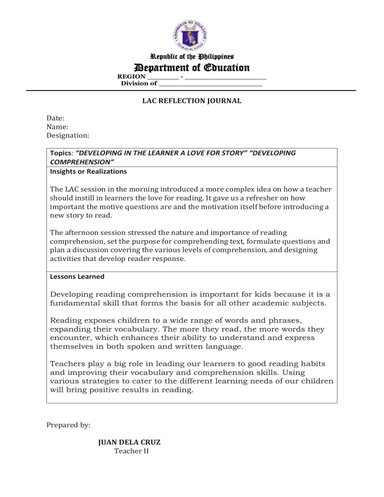 LAC REFLECTION JOURNAL