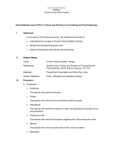 SEMI-DETAILED LESSON PLAN- REALITY THERAPY
