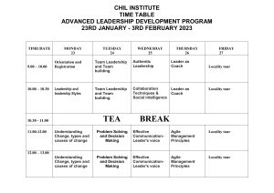 TIME TABLE CHIL LEADERSHIP