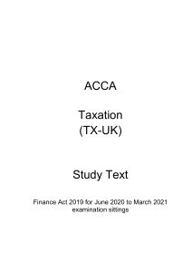 ACCA Taxation (TX-UK) Study Text - Finance Act 2019