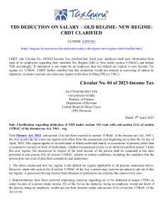 TDS deduction on Salary Old Regime- New Regime