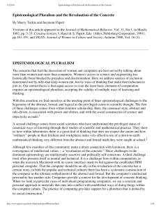 Epistemological Pluralism and the Revaluation of the Concrete (Turkle 1990)