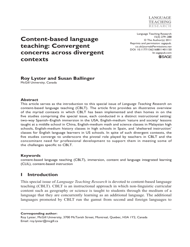 2011 Content based Language Teaching